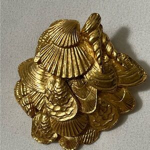 Gold Tone Vintage 80's Seashells Montage Slide Pendant Charm